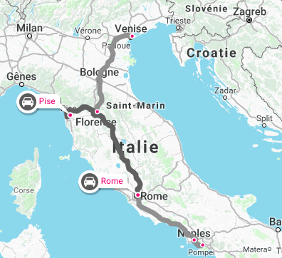 Carte itinéraire road trip Italie